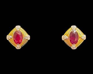 Yellow Gold, Diamond, & Ruby Earrings