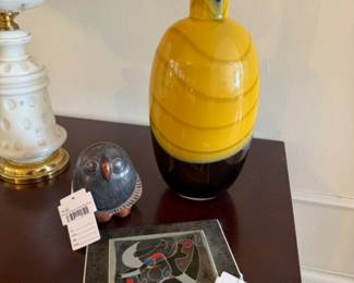 Joan Miro Wall Hanging, Mexican Pottery Owl Figurine