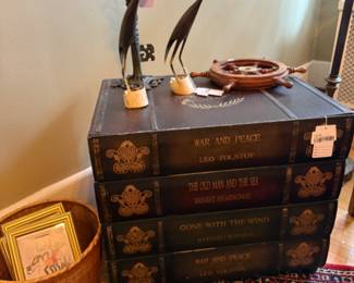 Stacked Book Chest, Carved Horn Crane