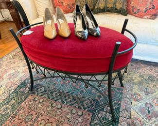 Red Upholstered Metal Bench, Shoes