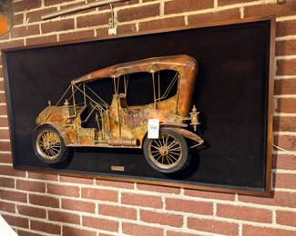 Vtg Framed Metal Car