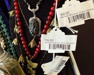 Vintage Banana Bob Necklace, Michael Michaud Ginkgo Necklace 