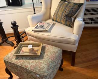 Wingback Chair, Floral Ottoman, H Wester Oil Painting 