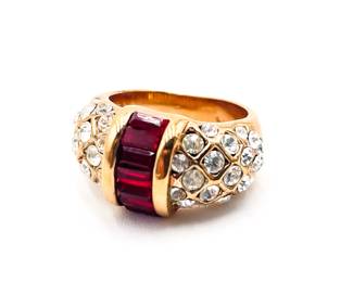 Vintage Gold Plated Silver Ring with Ruby and Zirconia