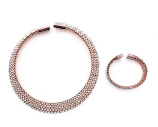 Rose Gold-Plated Five-Strand Cubic Zirconia Choker Necklace 