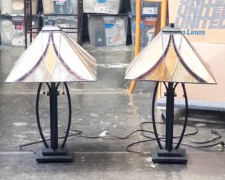 Pair of Quoizel Asheville Glass Shade Table Lamps