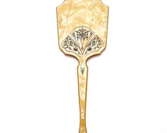Ornate Art Deco Handheld Mirror with Embellished Back