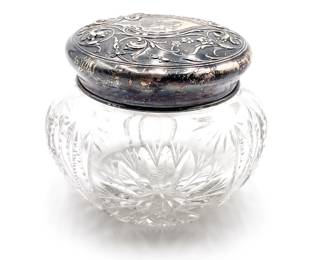 Antique Cut Crystal and Sterling Silver Vanity Jar