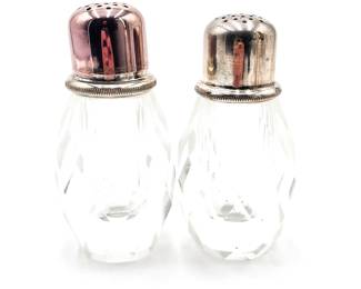 Faceted Cut Glass Silverplated Salt Shaker and Pepper Grinder