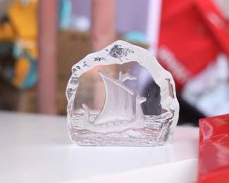 Nybro Crystal Viking Longship Paperweight