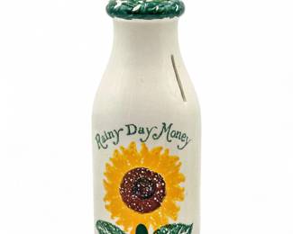 Ceramic 'Rainy Day Money' Sunflower Bank with Cork Stopper