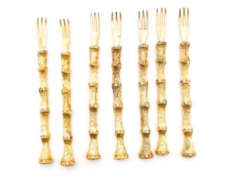 Seven Gold Tone Bamboo Motif Oyster Forks