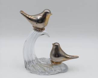 Vintage Brass Bird Figurines on Molded Glass Base