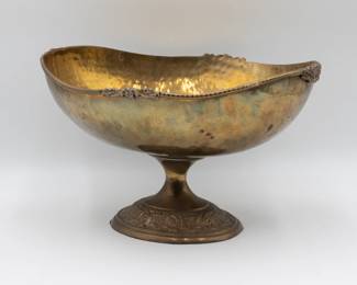 Solid Brass Pedestal Dish with Hammered Bowl Interior