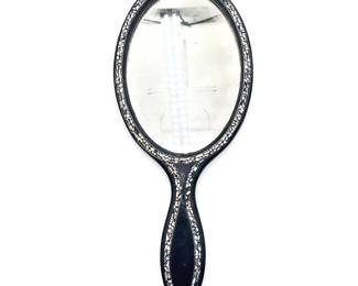 Black Handheld Mirror with Abalone Inlays