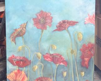 Large Painting on Canvas of Red Poppies