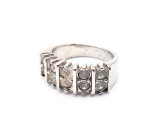 Silver-Plated Double Row Cubic Zirconia Ring