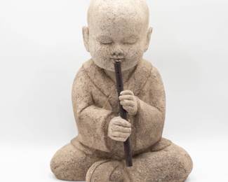 Stone Monk Flute Garden Statue