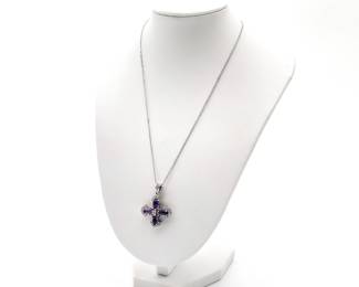 ESPO 925 Sterling Silver Amethyst and Cubic Zirconia Cross Pendant