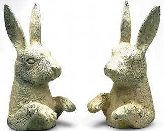 Cast and Painted Rabbit Bookends with Felt Bottoms