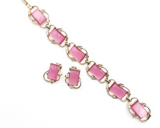 Coro Pink Thermoset Lucite Moonglow Bracelet & Earrings