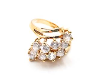 Gold-Plated Cubic Zirconia Cluster Cocktail Ring