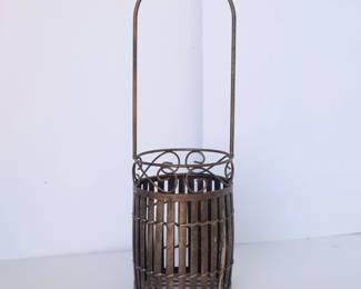 Vintage Long Handled Metal & Wicker Basket Planter