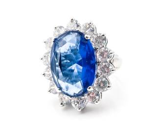 Princess Diana Simulated Sapphire and Cubic Zirconia Ring