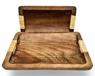 Hand-Carved Wood Serving Trays with Wicker Handles