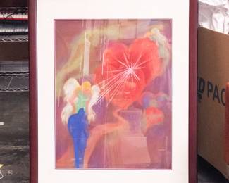Framed Artwork by Brenda Boles Depicting Angel and Couple