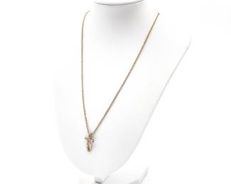 Gold Tone Plated Necklace with Rhinestone Cross