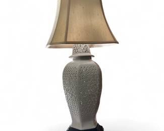 White Ceramic Table Lamp with Cutout Design