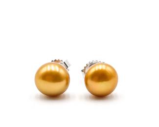 925 Sterling Silver Stud Earrings with Gold-Tone Beads