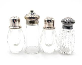 Four Vintage Glass and Silverplate Shakers