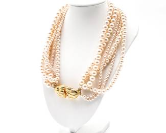 Multi-Strand Faux Pearl Necklace with Gold-Tone Clasp