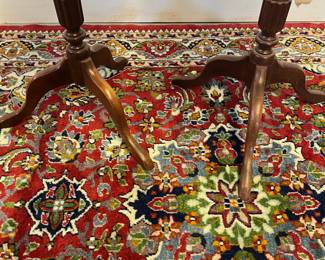 M17 - $60 PAIR. Antique Pie Crust Side Tables with leather tops. Measures 13" wide x 20.25" tall. 