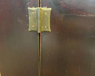 M48 - $450. Two Door, Two Drawer Red Asian Chest. Measures 41" wide x 25.5" deep x 35.75" tall. 