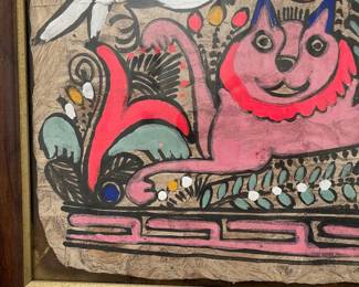 K14 - $30. Mexican Folk Art Painting. Framed it measures 18" wide x 14" tall. 