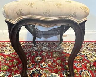 M21 - $25. Antique Wooden Framed Stool - needs to be reupholstered. Measures 19" wide x 13.5" deep x 17.5" tall. 