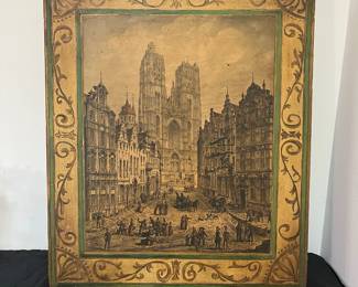 M49 -$60.  Wooden Painted Box with hinged lid. Measures 19" wide x 23" tall x 3" deep. Campbell Art Co. 