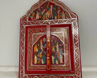 K9 - $30. Moroccan Wall Mirror with Doors. Measures 9" wide x 12.5" tall. 
