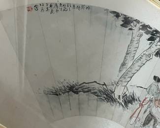 K43 - $125. Painted Chinese Fan. Framed it measures 24.5" wide x 14" tall. 