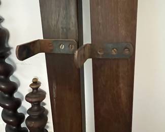 M106 - $175 PAIR of Twin Size Antique Barley Twist Bed Frames. Headboards measures 43.75" wide x 45" tall. Space between posts is 36". I only have 1 set of side rails - so you will have to replace one set. This is for 2 BEDS!