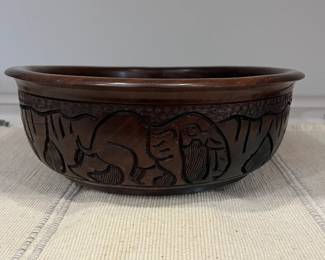 K48 - $30. African Hand Carved Wooden Bowl. Measures 12" x 4" tall. 