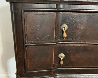 M108 - $145. Antique 2 Drawer side table. Measures 26.25" wide x 16" deep x 28.5" tall. 