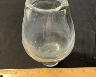 M116 - $45. Orrefors Crystal Etched & Signed Vase. Measures 6.5" tall. 