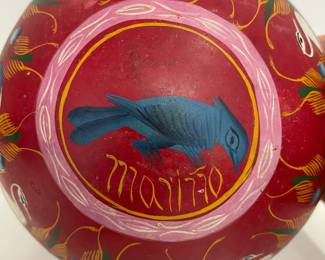 K10 - $15. Painted Gourd Bowl. Measures 7" across x 3.5" tall. 