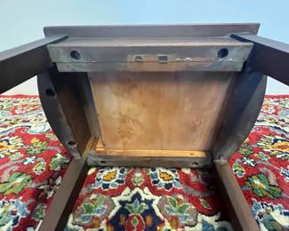 M14 - $40. Childs size Mahogany Leather Top Side Table. Measures 10" wide x 14" deep x 19" tall. 