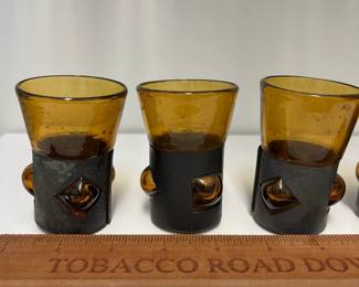K55 - $45. Set of 8 Felipe Derflinger Imprisoned Amber Tumbler & Shot Glasses. 