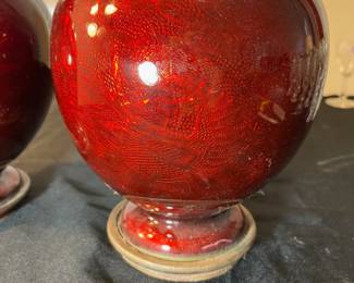 M81 - $150 Each. Akasuke Ginbari Pigeon Blood Cloisonne - they're the same size but have different designs in them. One is a dragon and one is floral. They could be turned into lamps or used as vases!